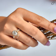 Pear Cut Moissanite Vintage Style Double Shank Halo Wedding Ring