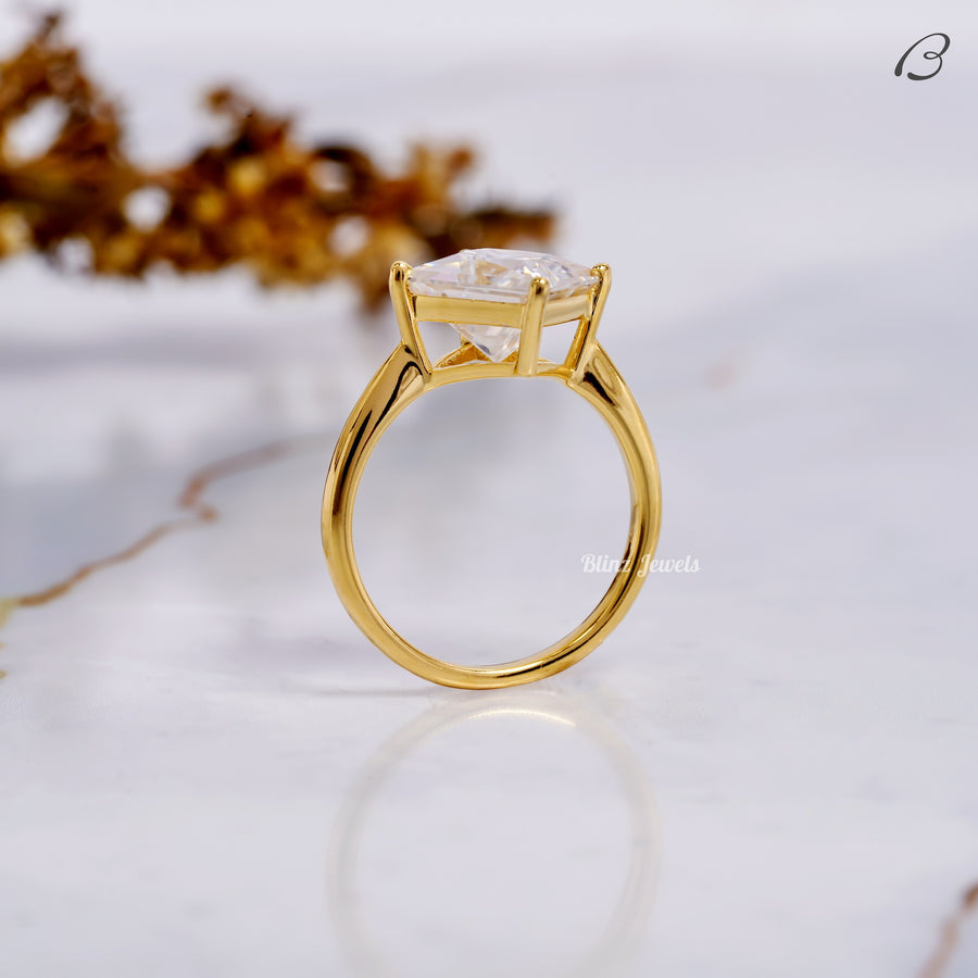 East - West Princess Cut Moissanite Diamond Solitaire Engagement Ring