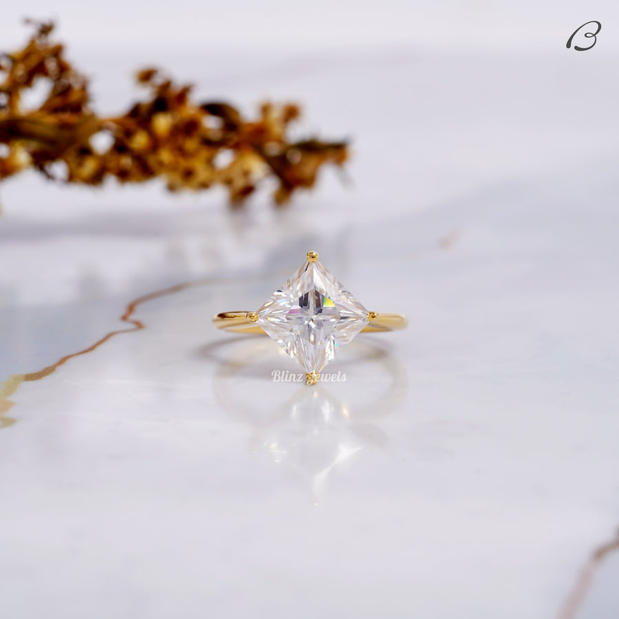 East - West Princess Cut Moissanite Diamond Solitaire Engagement Ring