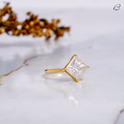 East - West Princess Cut Moissanite Diamond Solitaire Engagement Ring