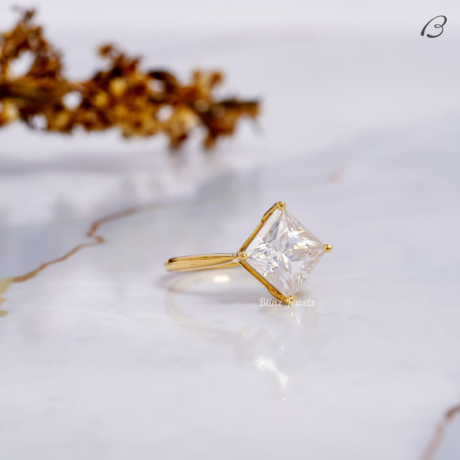 East - West Princess Cut Moissanite Diamond Solitaire Engagement Ring
