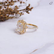 IGI Certified Emerald Cut Lab Grown Diamond Flower Halo Anniversary Ring