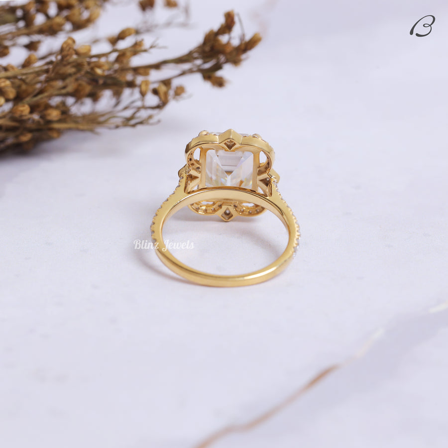 IGI Certified Emerald Cut Lab Grown Diamond Flower Halo Anniversary Ring