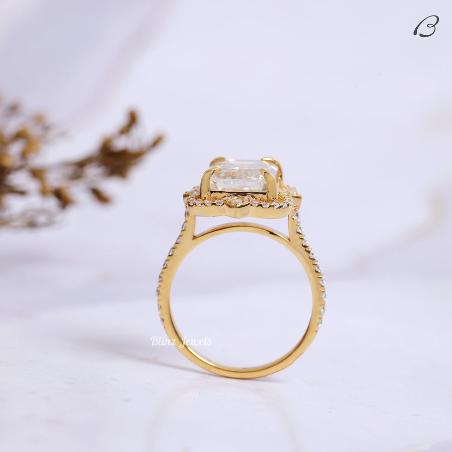 IGI Certified Emerald Cut Lab Grown Diamond Flower Halo Anniversary Ring