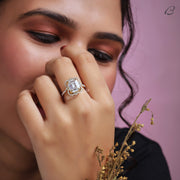 IGI Certified Emerald Cut Lab Grown Diamond Flower Halo Anniversary Ring