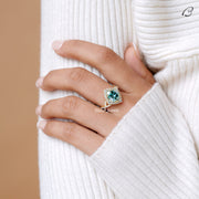 Blue Oval Cut Moissanite Criss Cross Over Twisted Split Shank Halo Wedding Ring