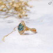 Blue Oval Cut Moissanite Criss Cross Over Twisted Split Shank Halo Wedding Ring