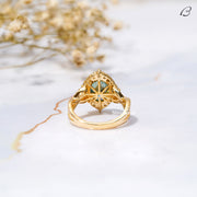 Blue Oval Cut Moissanite Criss Cross Over Twisted Split Shank Halo Wedding Ring