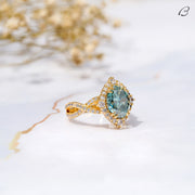 Blue Oval Cut Moissanite Criss Cross Over Twisted Split Shank Halo Wedding Ring