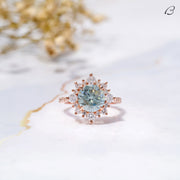 Cyan Blue Round Cut Moissanite Cluster Halo Anniversary Gift Ring