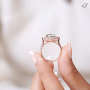 Cyan Blue Round Cut Moissanite Cluster Halo Anniversary Gift Ring