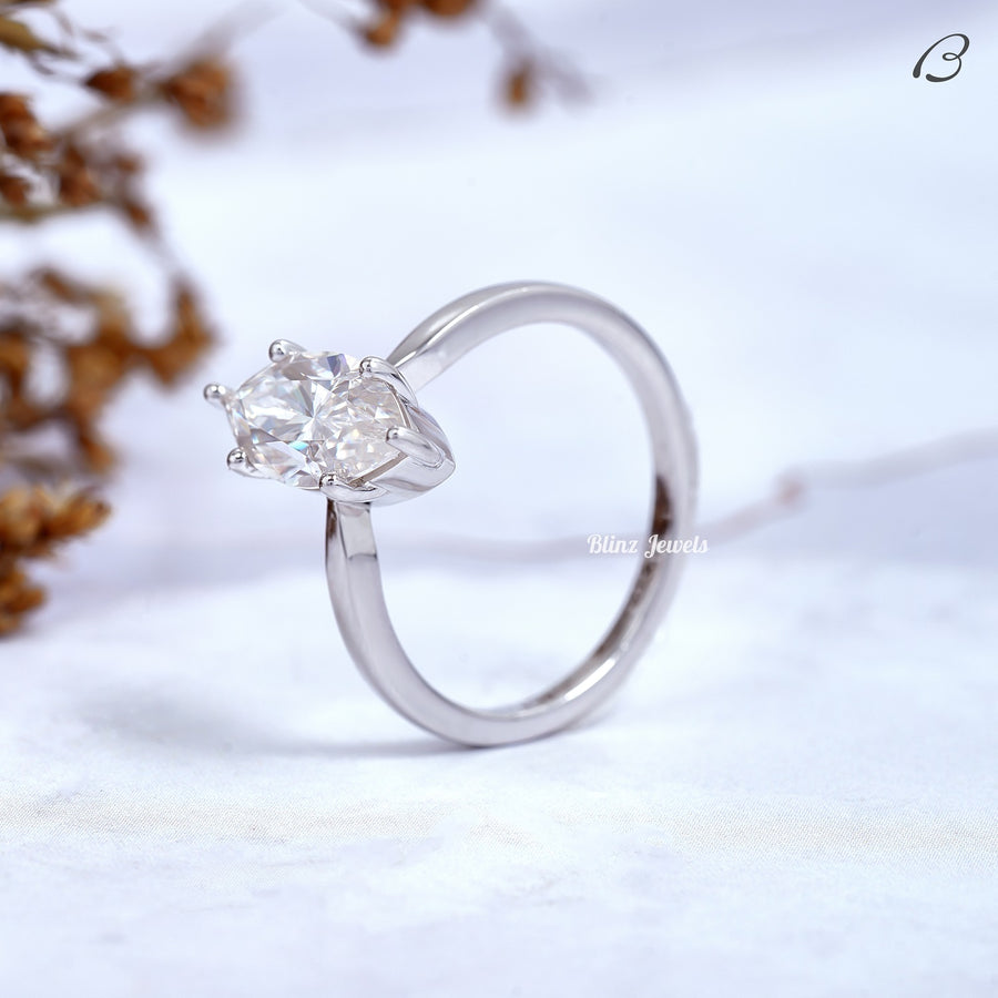 Colorless Moissanite Marquise Cut Solitaire Diamond Engagement Ring