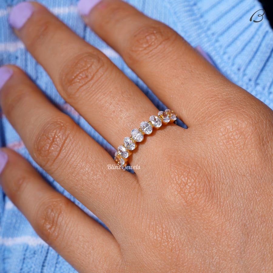 Half Eternity Band Oval Cut Moissanite Diamond Stackable Wedding Band