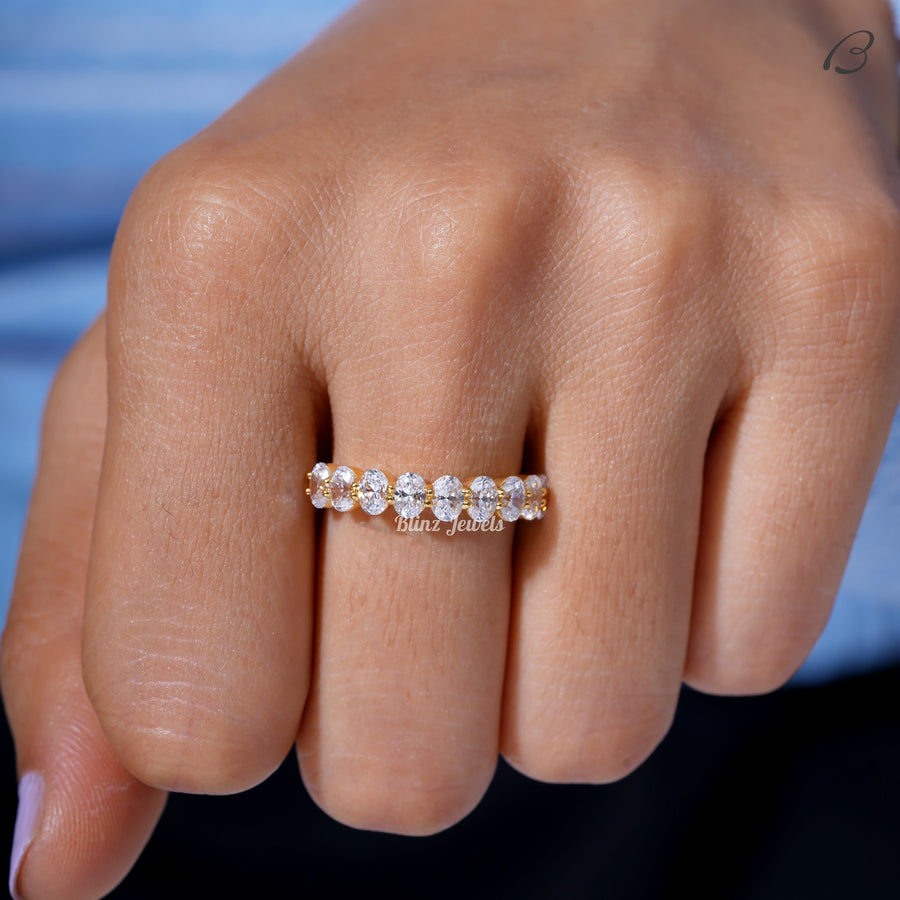 Half Eternity Band Oval Cut Moissanite Diamond Stackable Wedding Band