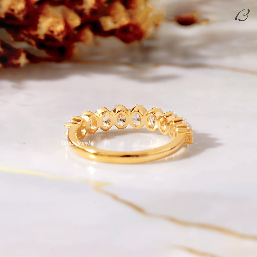 Half Eternity Band Oval Cut Moissanite Diamond Stackable Wedding Band
