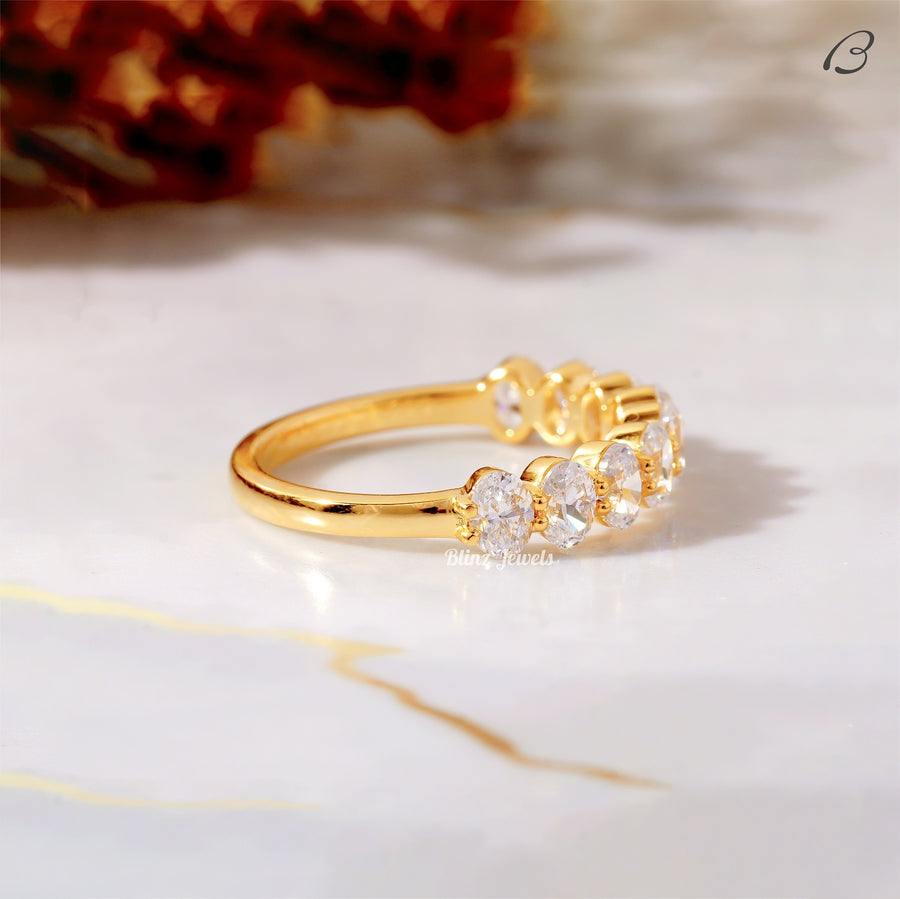 Half Eternity Band Oval Cut Moissanite Diamond Stackable Wedding Band