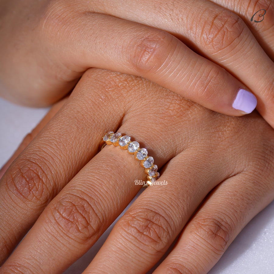 Half Eternity Band Oval Cut Moissanite Diamond Stackable Wedding Band