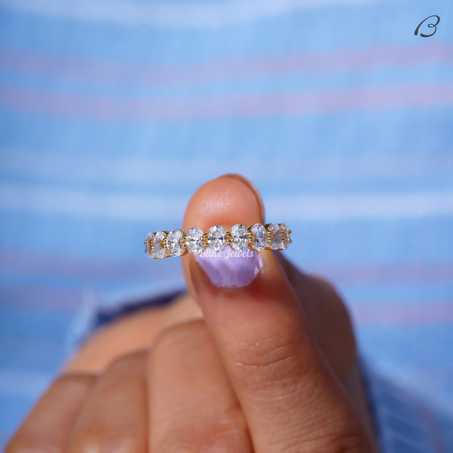 Half Eternity Band Oval Cut Moissanite Diamond Stackable Wedding Band