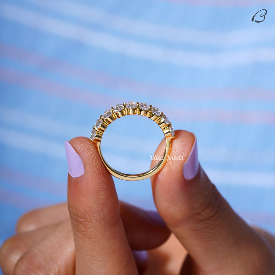 Half Eternity Band Oval Cut Moissanite Diamond Stackable Wedding Band