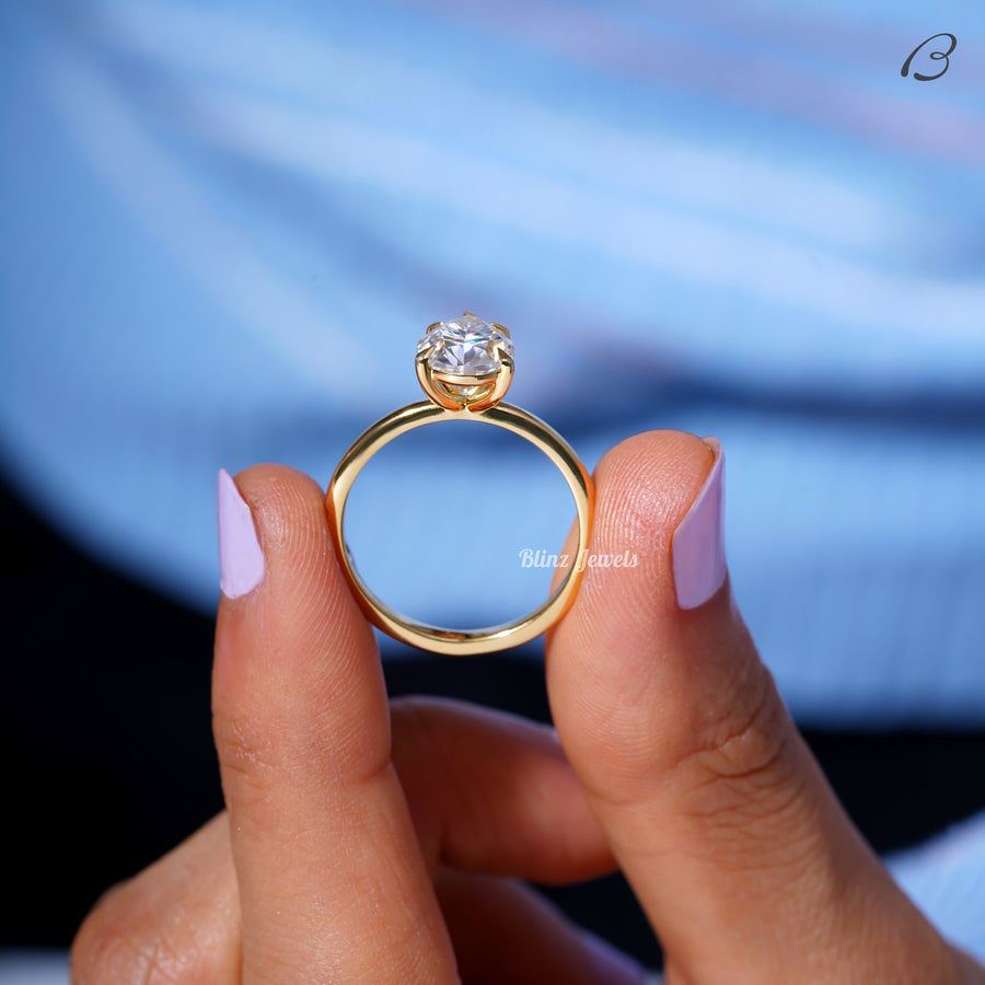Pear Cut Colorless Moissanite Solitaire Diamond Engagement Ring