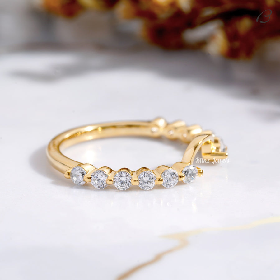 Round Cut Moissanite Bubble Prong Set Notched Stackable Anniversary Band