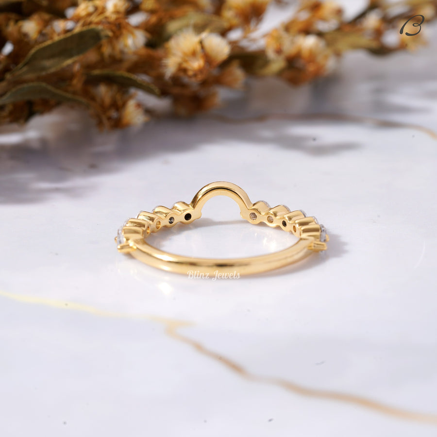 Round Cut Moissanite Bubble Prong Set Notched Stackable Anniversary Band