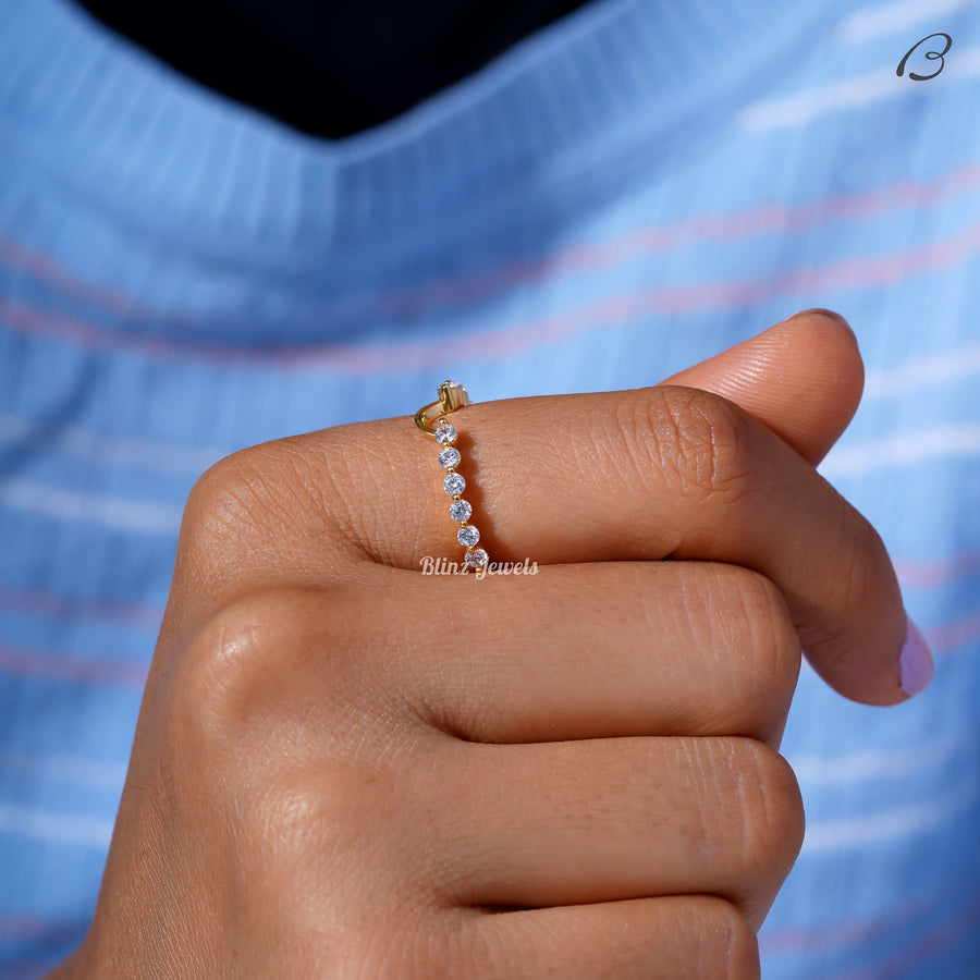 Round Cut Moissanite Bubble Prong Set Notched Stackable Anniversary Band
