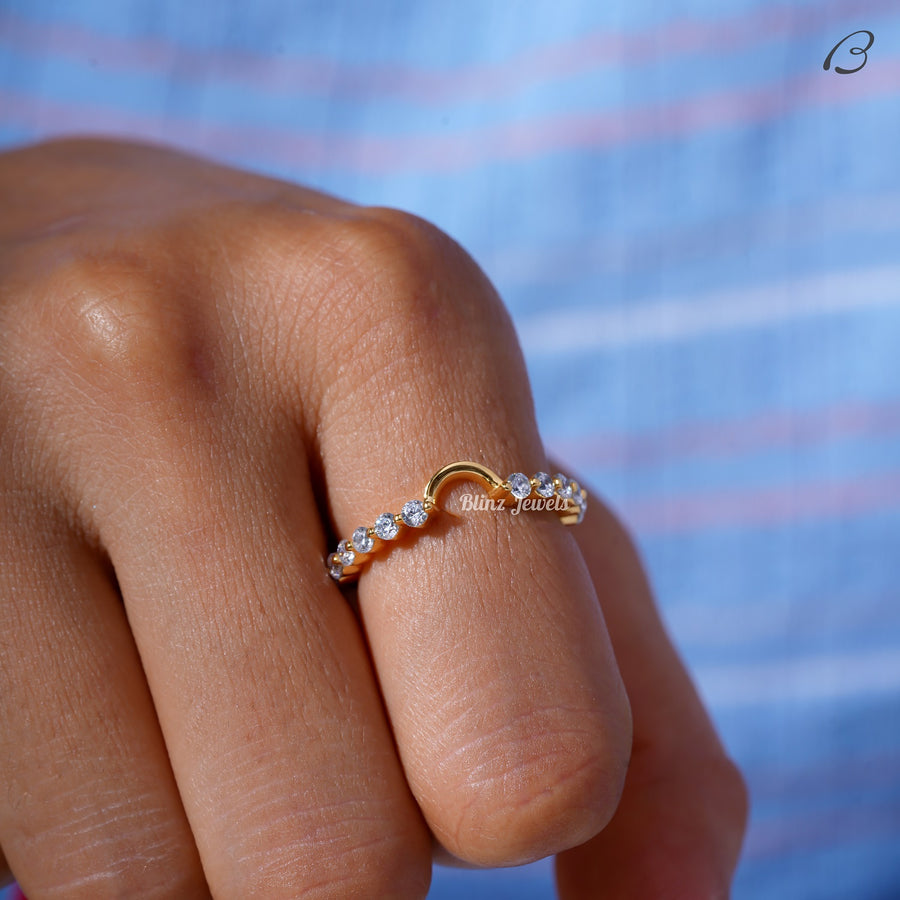 Round Cut Moissanite Bubble Prong Set Notched Stackable Anniversary Band
