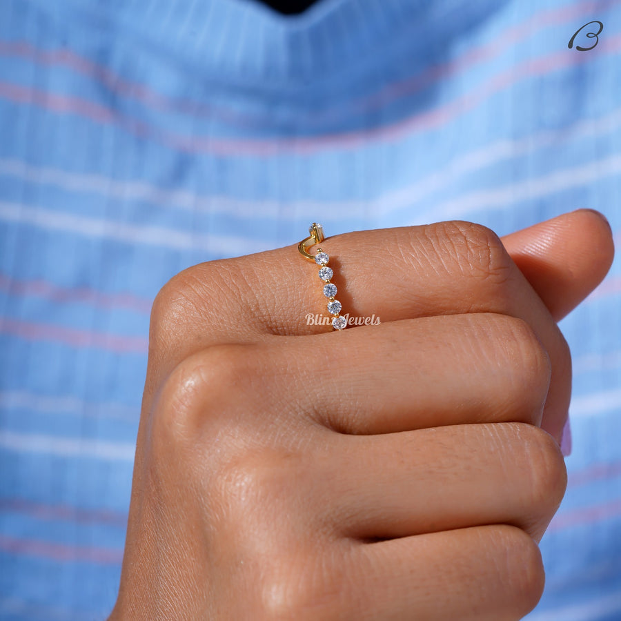 Round Cut Moissanite Bubble Prong Set Notched Stackable Anniversary Band