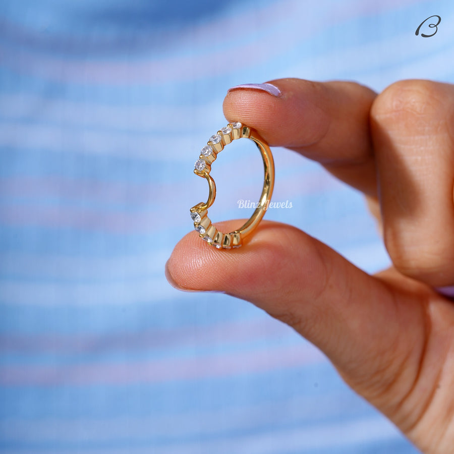 Round Cut Moissanite Bubble Prong Set Notched Stackable Anniversary Band