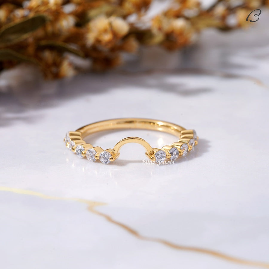 Round Cut Moissanite Bubble Prong Set Notched Stackable Anniversary Band