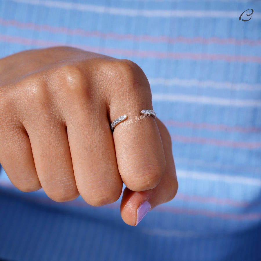 Open Gap Wedding Band Round Cut Moissanite Open Gap Matching Band