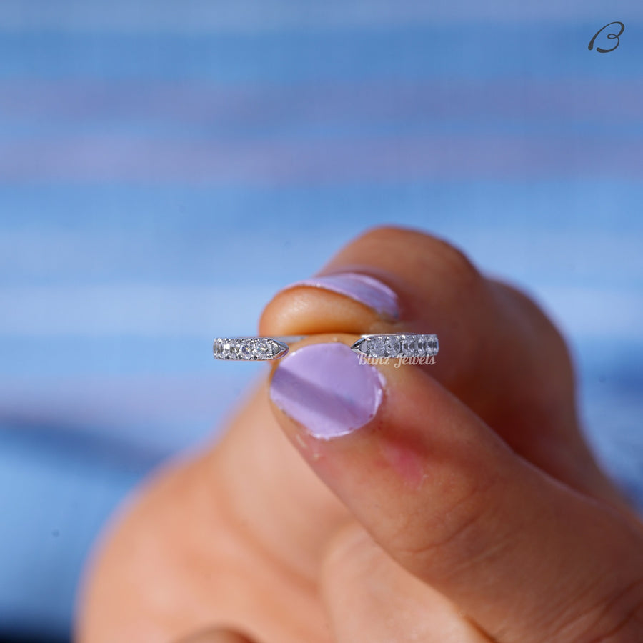 Open Gap Wedding Band Round Cut Moissanite Open Gap Matching Band