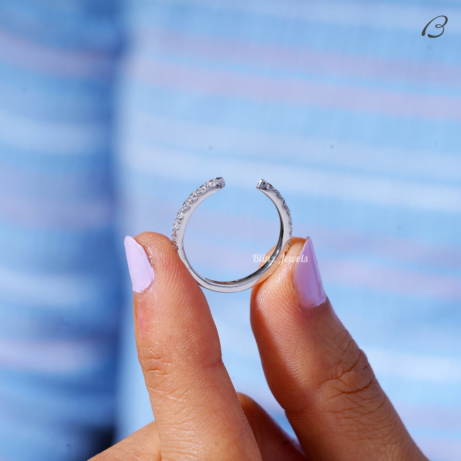Open Gap Wedding Band Round Cut Moissanite Open Gap Matching Band