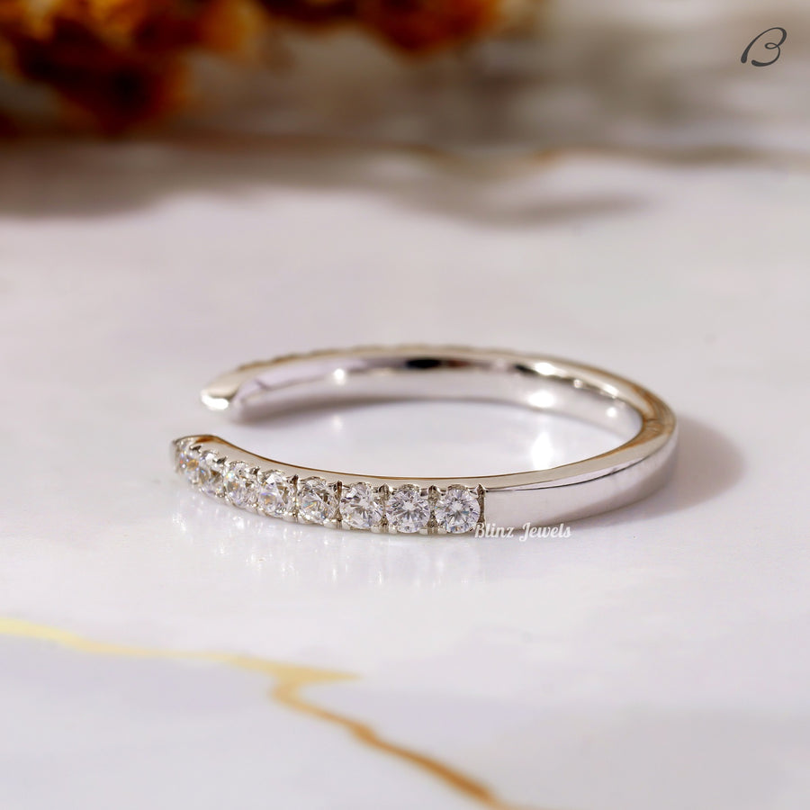 Open Gap Wedding Band Round Cut Moissanite Open Gap Matching Band