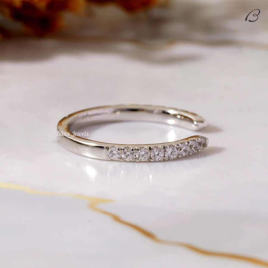 Open Gap Wedding Band Round Cut Moissanite Open Gap Matching Band