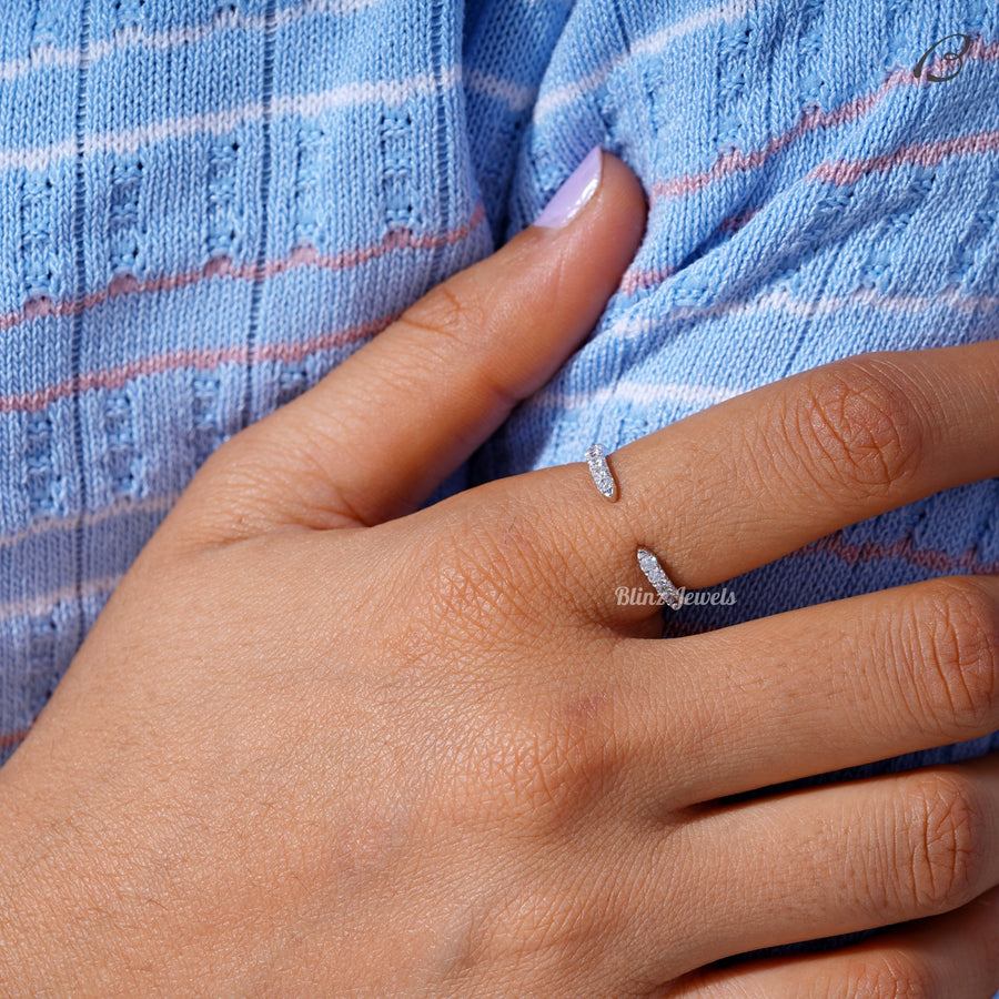 Open Gap Wedding Band Round Cut Moissanite Open Gap Matching Band
