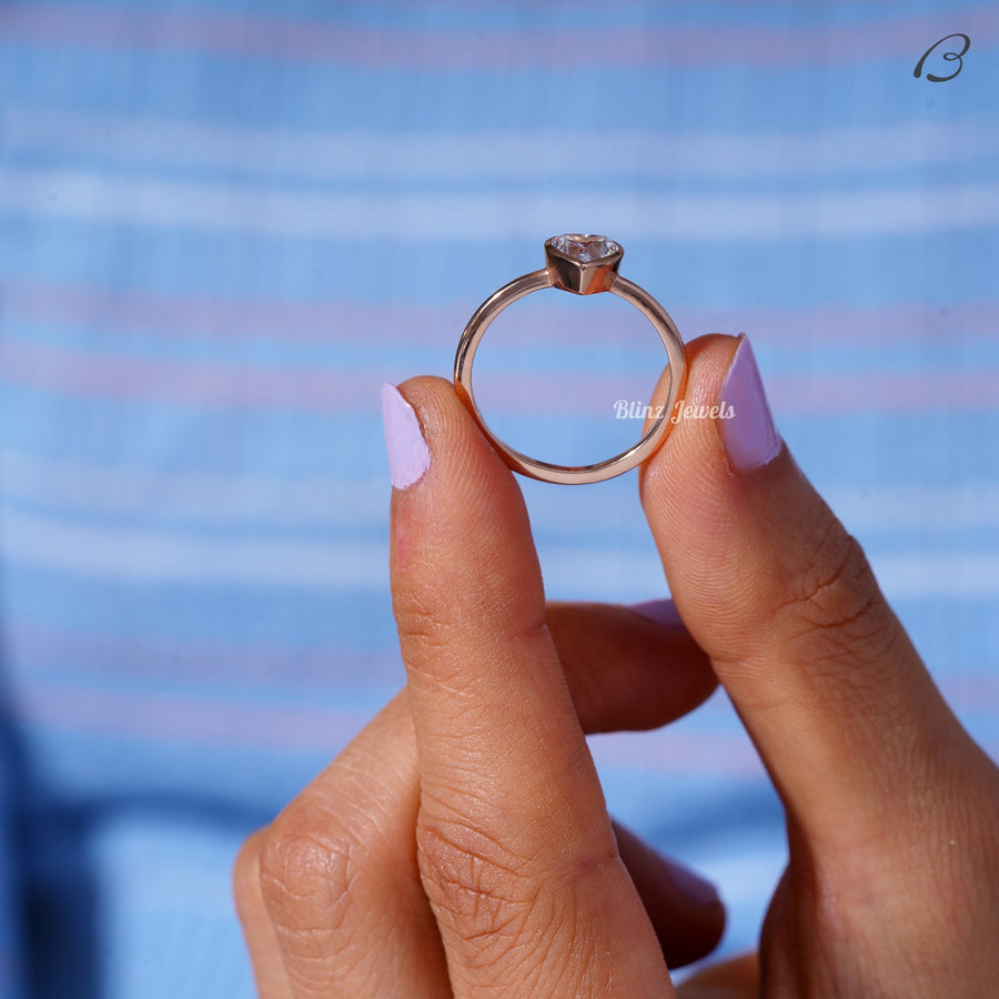 Stunning Heart Cut Moissanite Solitaire Bezel Set Proposal Ring