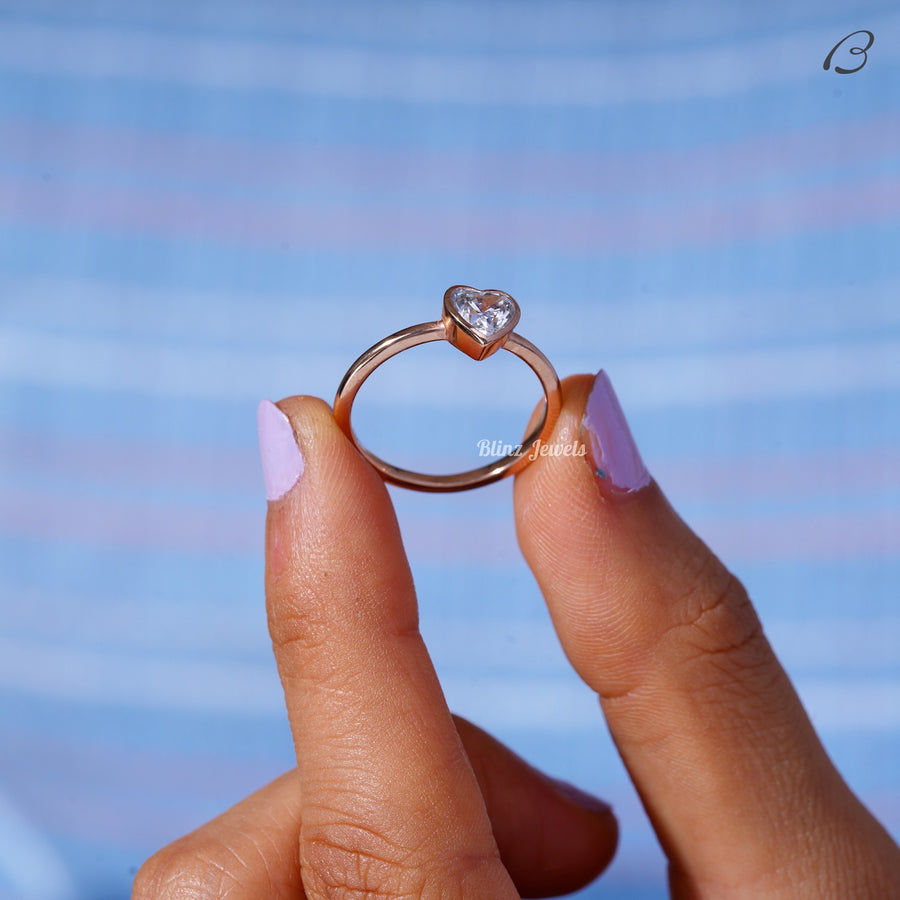 Stunning Heart Cut Moissanite Solitaire Bezel Set Proposal Ring