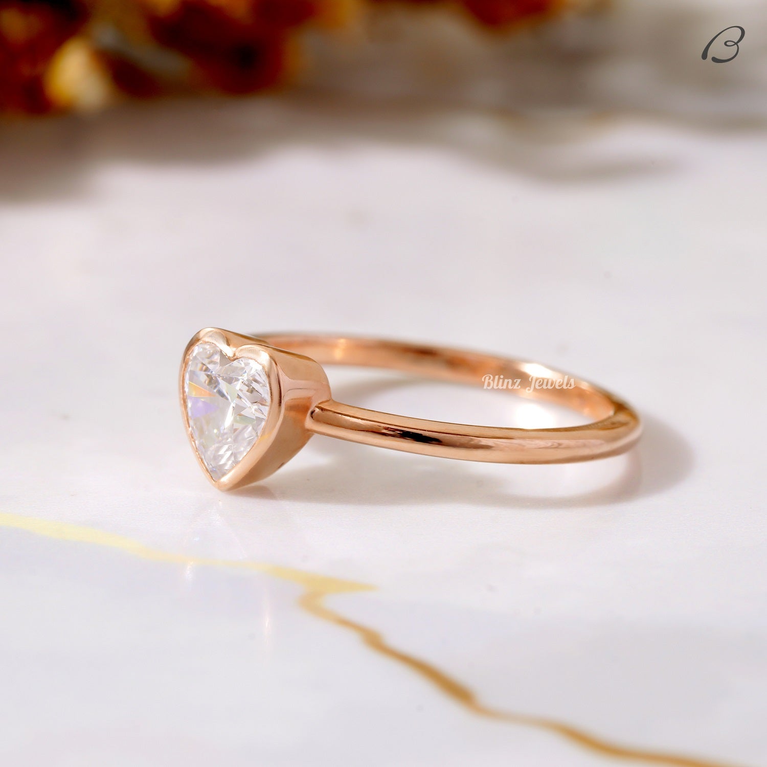 Stunning Heart Cut Moissanite Solitaire Bezel Set Proposal Ring