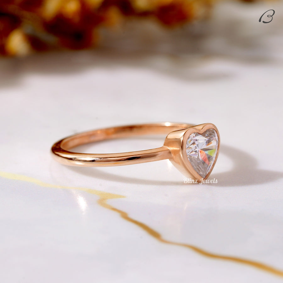 Stunning Heart Cut Moissanite Solitaire Bezel Set Proposal Ring