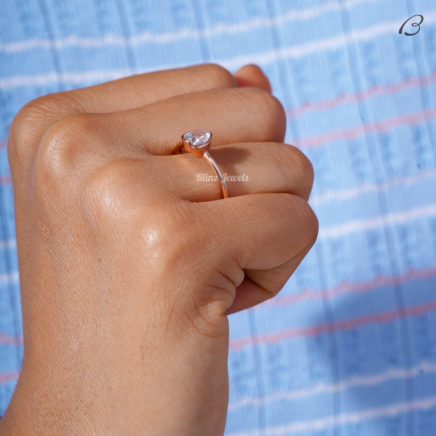 Stunning Heart Cut Moissanite Solitaire Bezel Set Proposal Ring