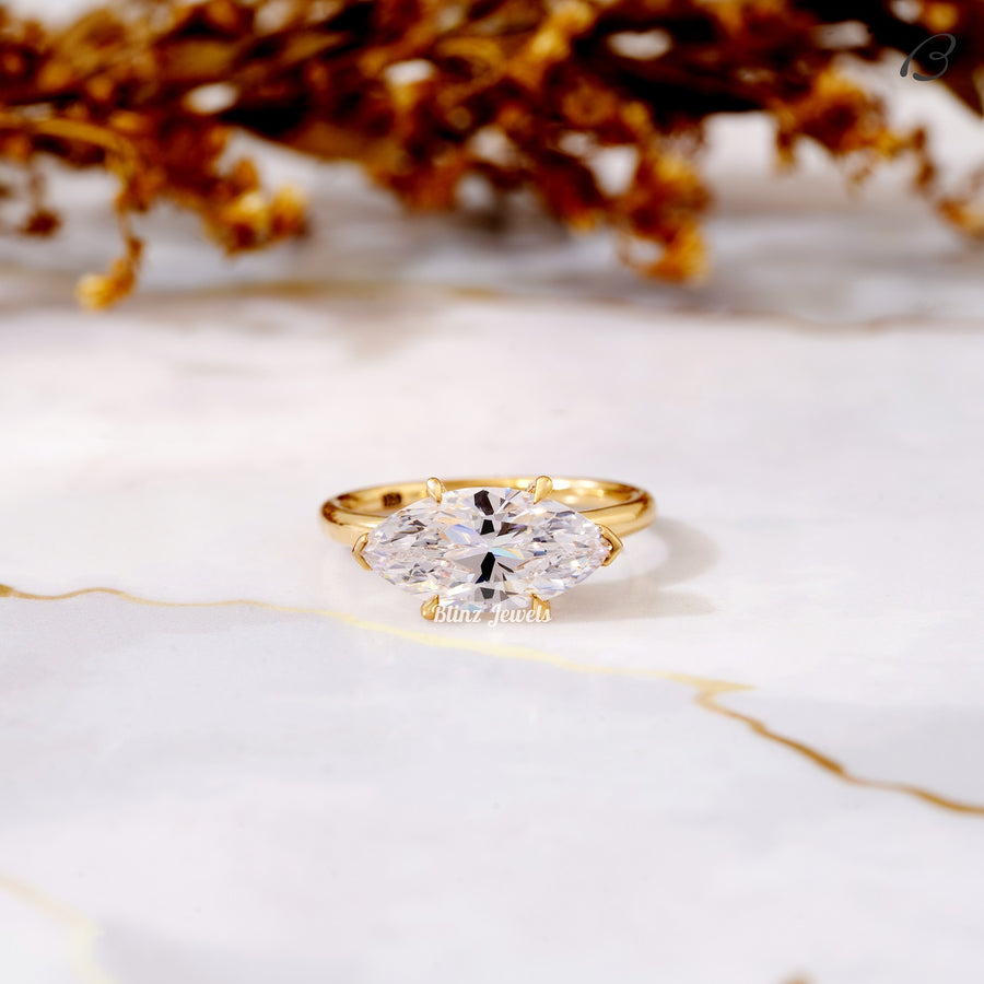 Marquise Cut East West Lab Grown Diamond Solitaire Wedding Ring