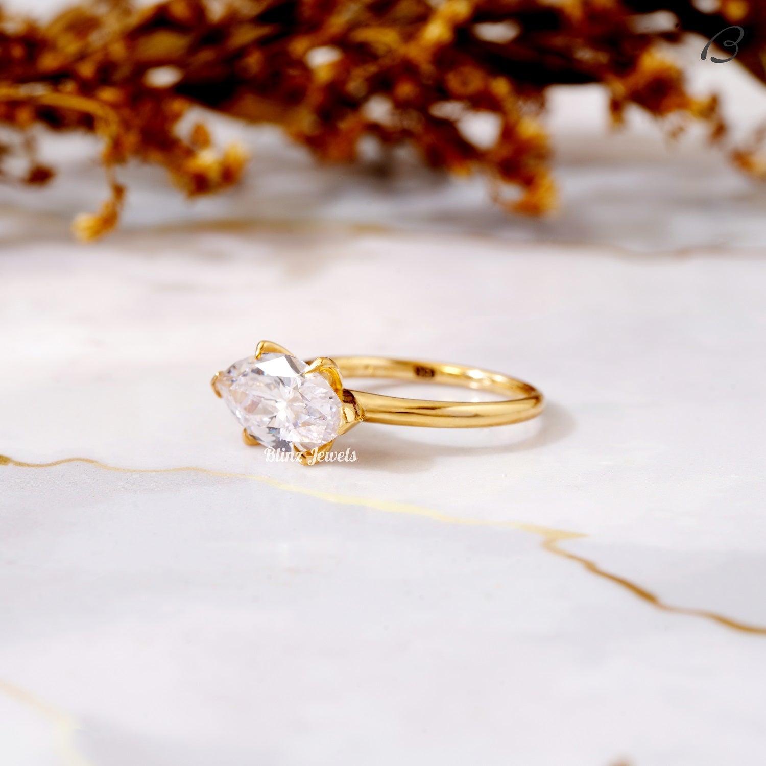 Marquise Cut East West Lab Grown Diamond Solitaire Wedding Ring