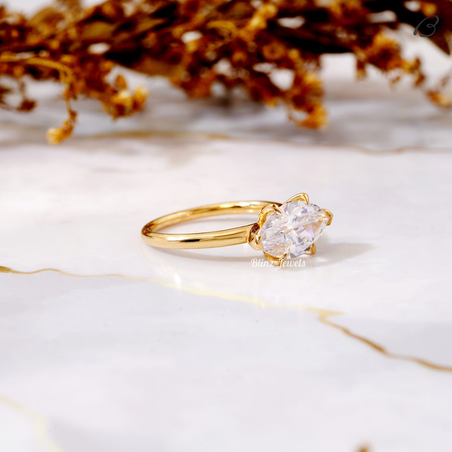Marquise Cut East West Lab Grown Diamond Solitaire Wedding Ring