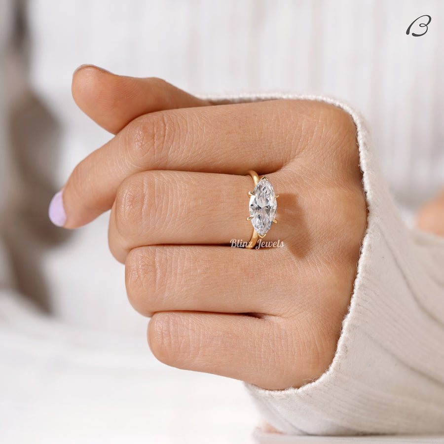 Marquise Cut East West Lab Grown Diamond Solitaire Wedding Ring