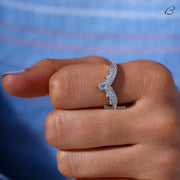 Round Cut Moissanite V Shape Chevron Pave Set Princess Crown Curved Promise Band