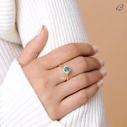 Portuguese Round Cut Cyan Blue Moissanite Solitaire Engagement Ring