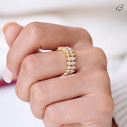 Round And Baguette Cut Moissanite Three Row Pave Full Eternity Wedding Band