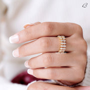 Round And Baguette Cut Moissanite Three Row Pave Full Eternity Wedding Band